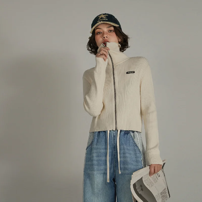 Effortless Wear High Neck Zip-Up Cardigan