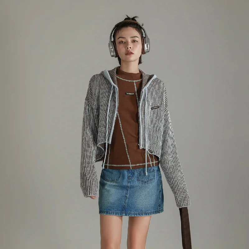 Fresh And Capable Zip-Up Hooded Knit Cardigan