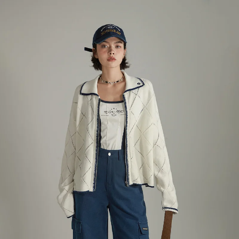 Fashion Wear Argyle Zip-Up Cardigan