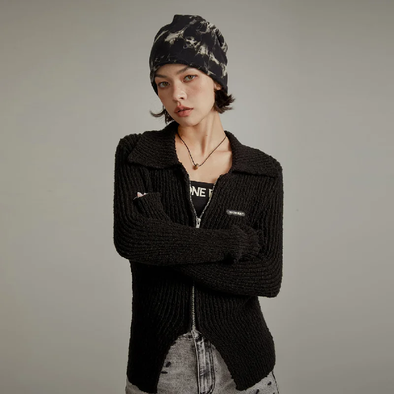 Short Design Simple Ribbed Zip-Up Cardigan