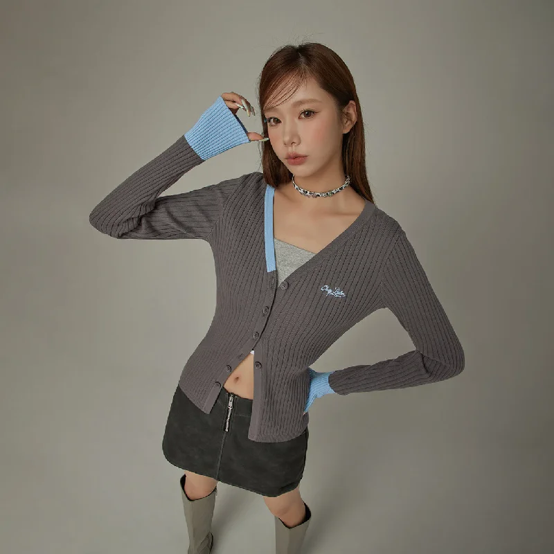 Simple And Comfortable Ribbed Button Knit Cardigan