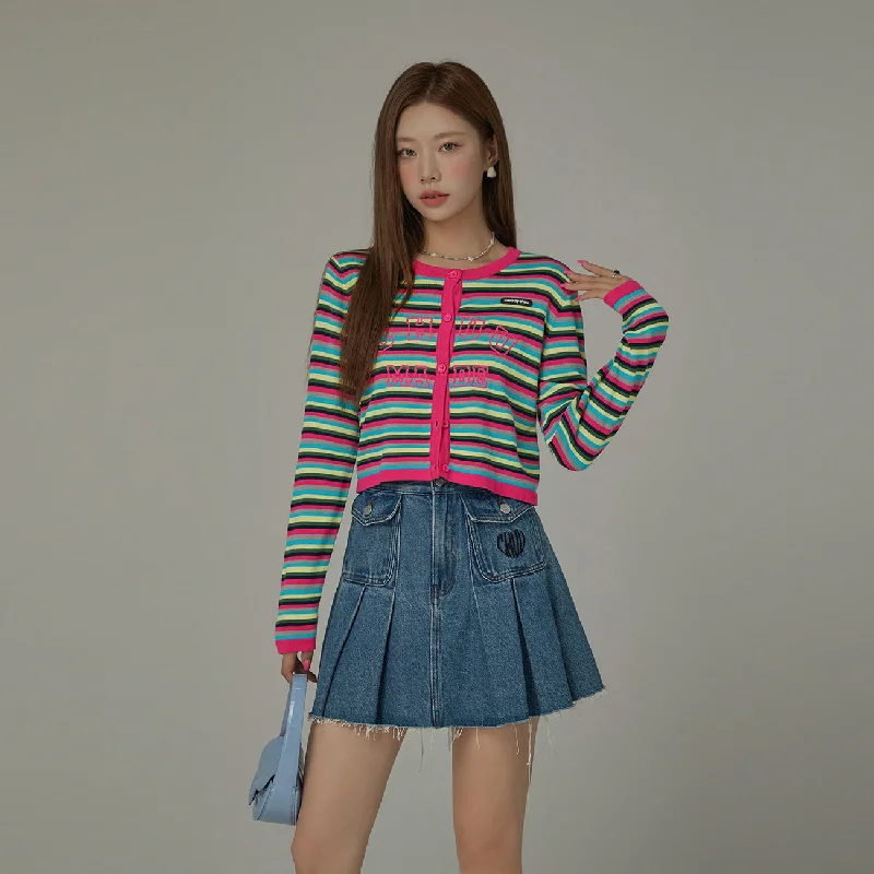 Weekend Wear Rainbow Stripes Knit Button Cardigan