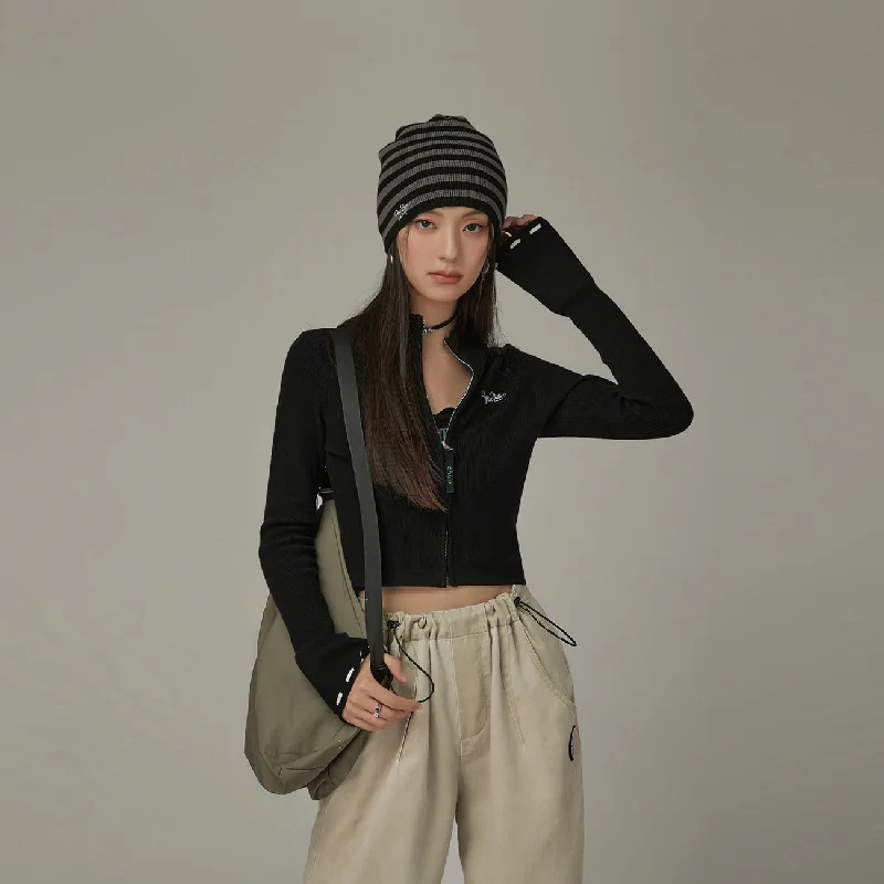 French Style Slim Zip-Up Knit Cardigan