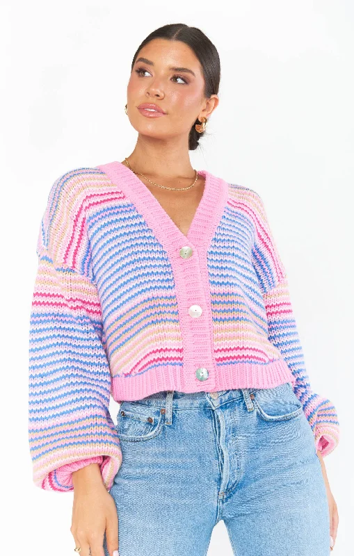 Personalized Design Good Karma Cardi ~ Pink Multi Stripe