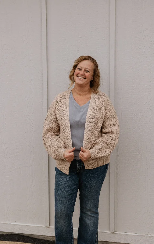 Fashion Expert KARLY OATMEAL PUFF SLEEVE CARDIGAN
