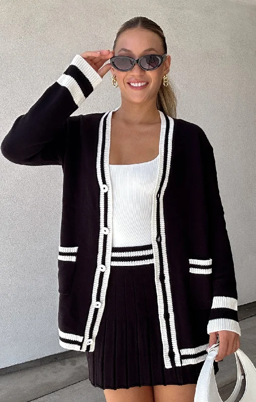 Fashion Must-have Lambert Cardigan ~ Black Varsity Stripe Knit