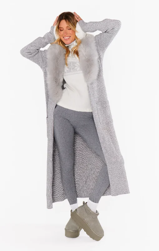 Personalized Wear Lombardi Long Cardi ~ Silver Rib Knit with Faux Fur