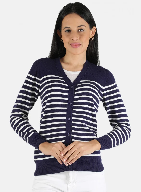 Elegant And Casual Women Blue Self Design Cardigan
