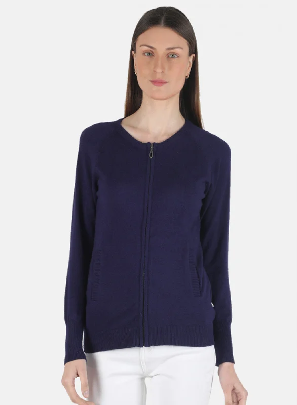 Urban Sense Women Blue Self Design Pullover