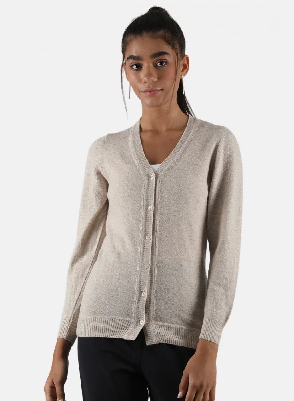 British Fashion Women Beige Solid Cardigan