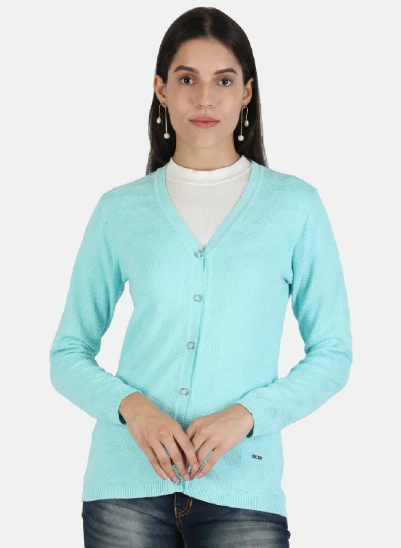 Fashion Style Women Blue Self Cardigan