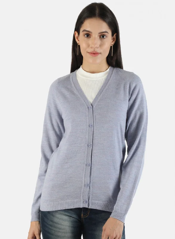 Casual And Comfortable Women Blue Solid Cardigan