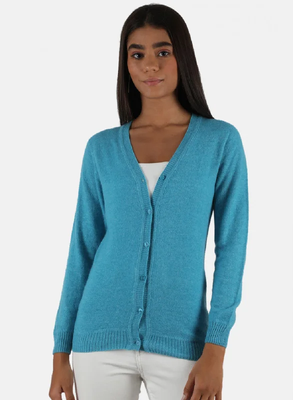 Light And Breathable Women Blue Solid Cardigan