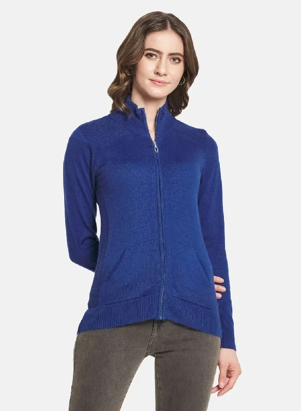 Luxury Temperament Women Blue Solid Cardigan
