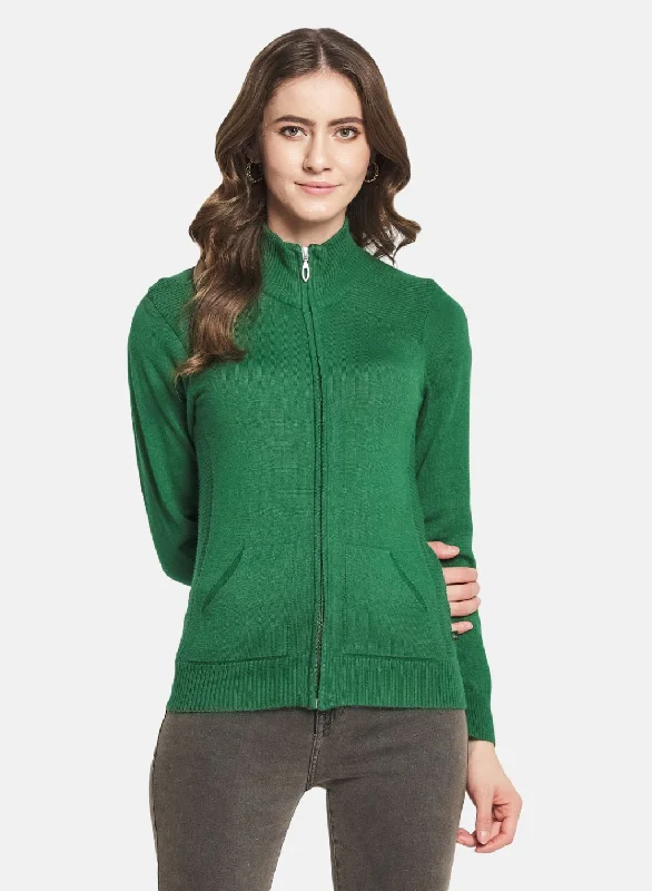 Sports Design Women Green Solid Cardigan