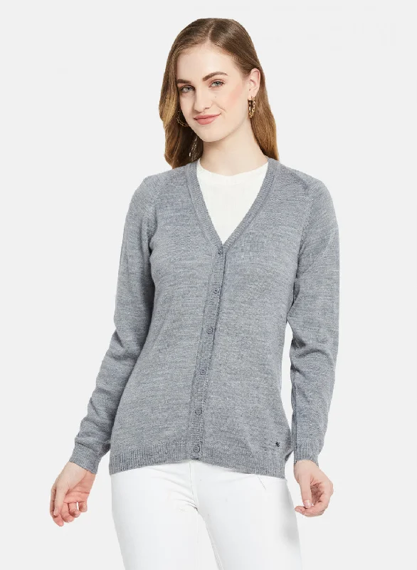 Elegant And Simple Women Grey Solid Cardigan
