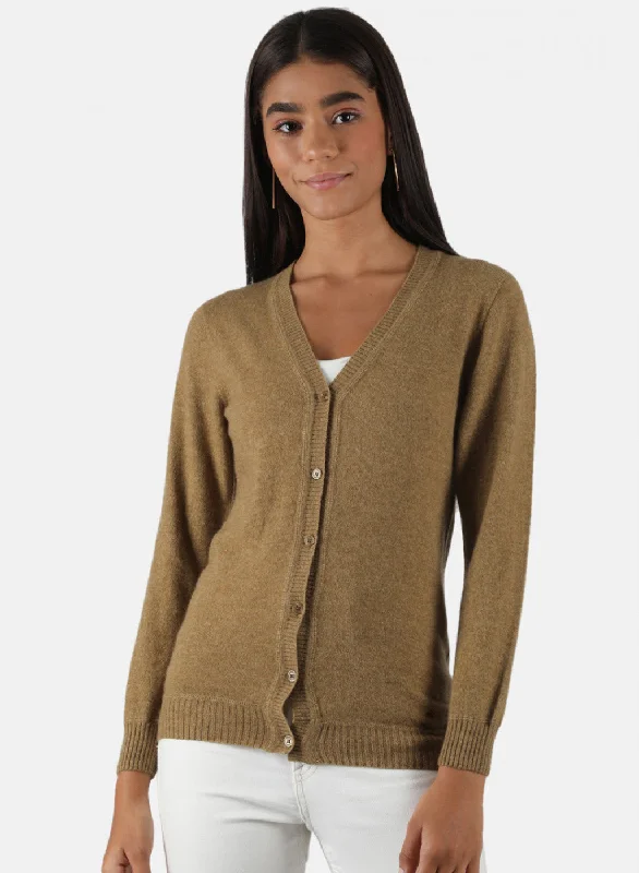Minimalism Women Khaki Solid Cardigan