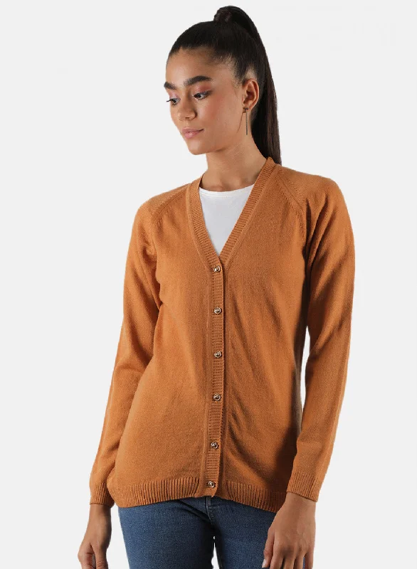 Exquisite Fabrics Women Light Orange Solid Cardigan