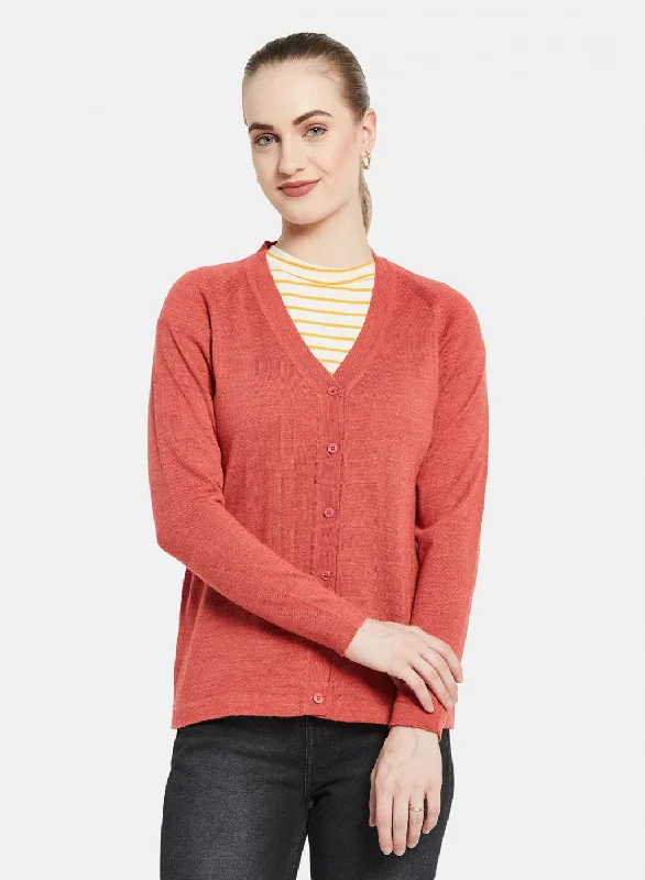 Ethnic Style Women Light Red Solid Cardigan