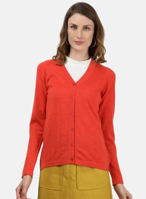 Exclusive Customization Women Orange Solid Cardigan