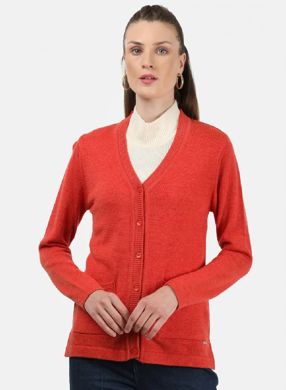 Advanced Customization Women Orange Solid Cardigan