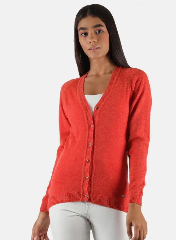 Stretch Design Women Orange Solid Cardigan