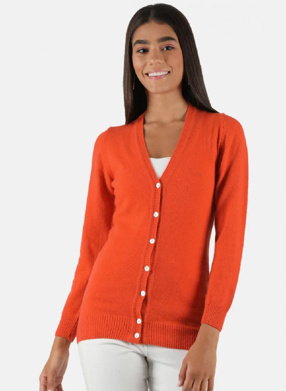 Double-sided Wear Women Orange Solid Cardigan