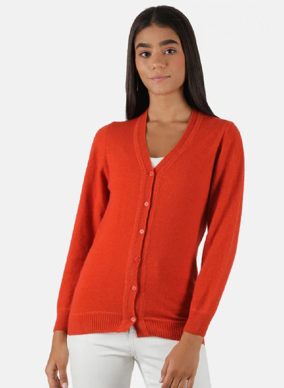 Body Design Women Orange Solid Cardigan