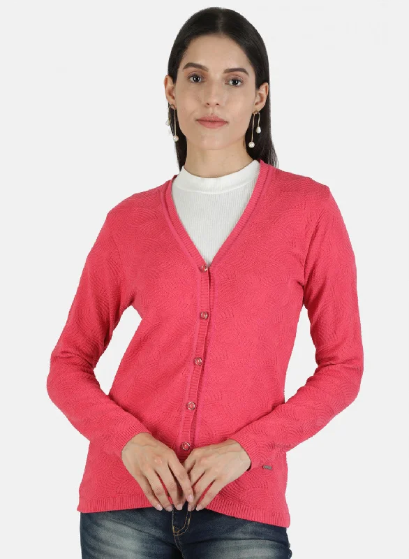 Spiritual Vitality Women Pink Solid Cardigan