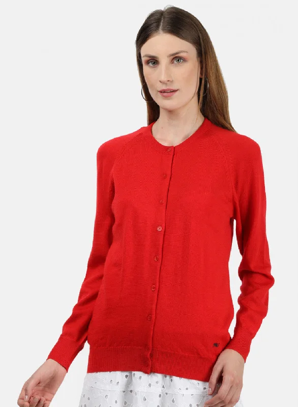 Personalized Clothing Women Red Solid Cardigan