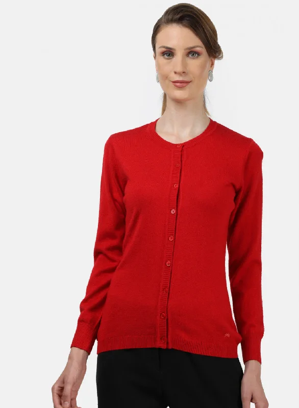 Feminine Charm Women Red Solid Cardigan