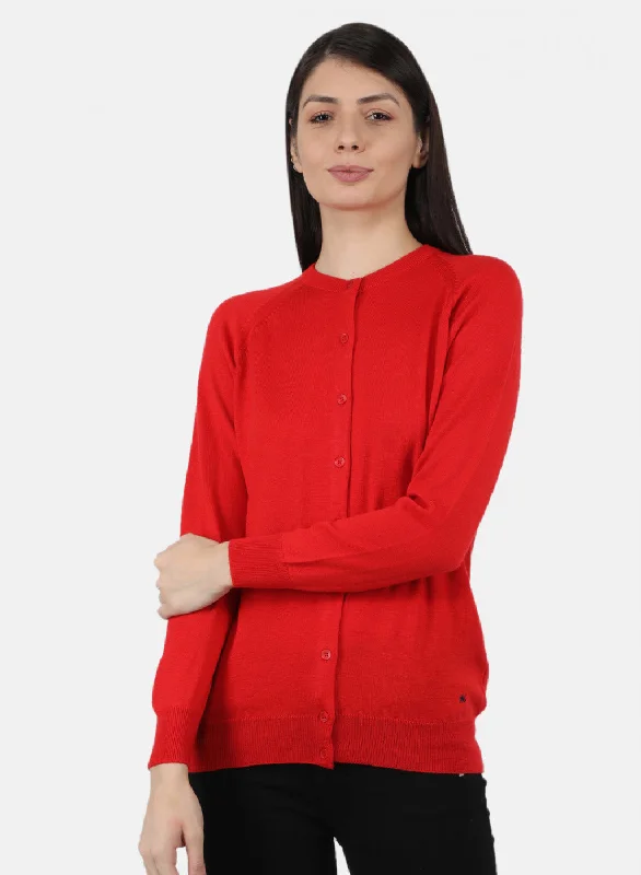 Comfortable And Casual Women Red Solid Cardigan