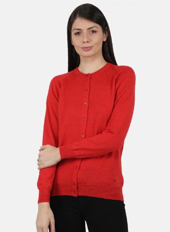 Eye-catching Personality Women Red Solid Cardigan