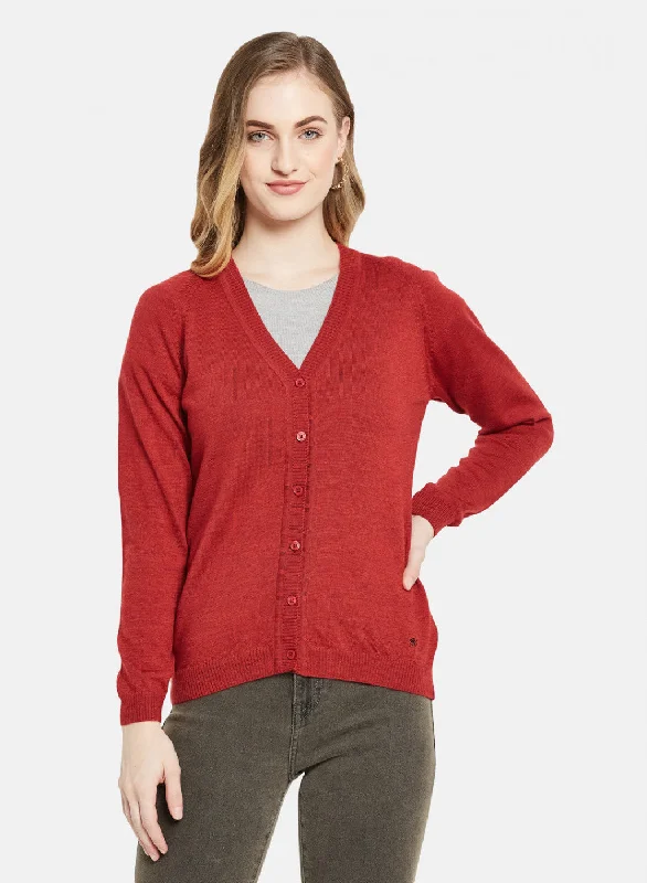 Fresh And Natural Women Red Solid Cardigan