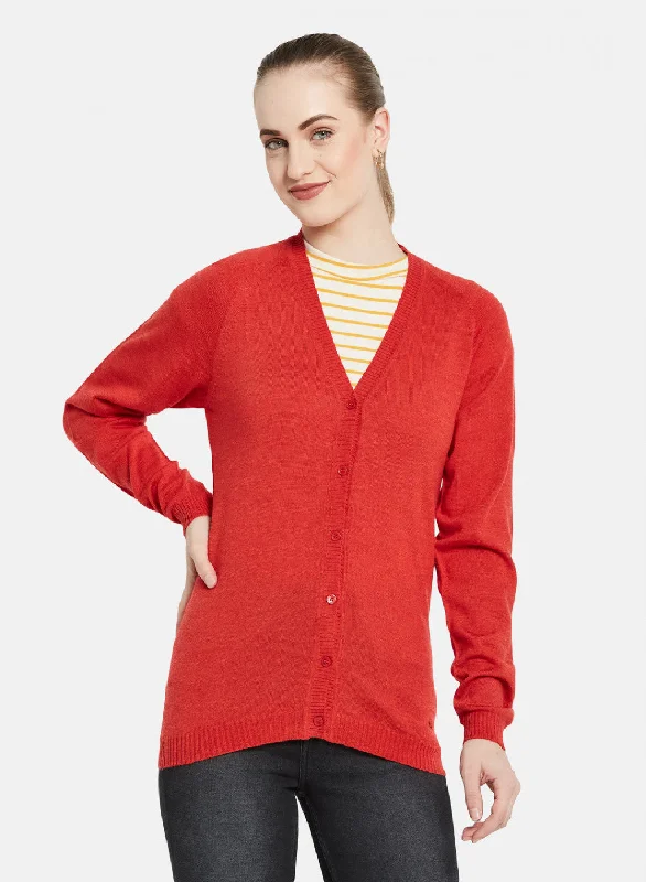 Urban Style Women Red Solid Cardigan