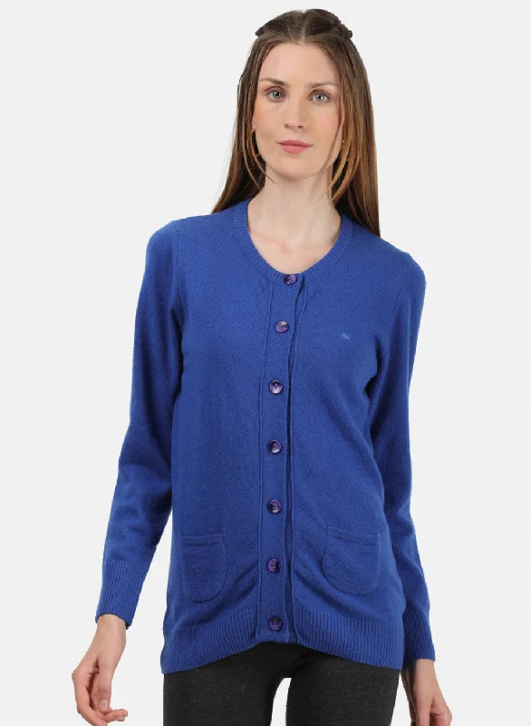 Warm Atmosphere Women Royal Blue Solid Cardigan