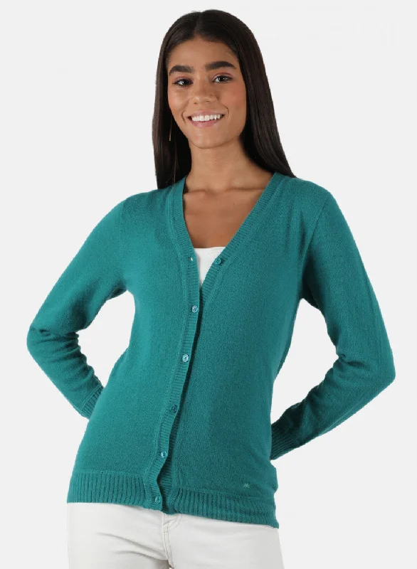 Street Charm Women Sea Green Solid Cardigan