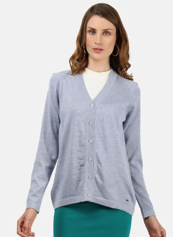 New Autumn And Winter Styles Women Sky Blue Solid Cardigan
