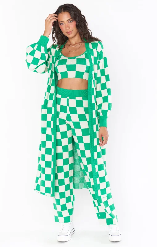 Fashion Classic Out and About Cardi ~ Kelly Green Checker Knit