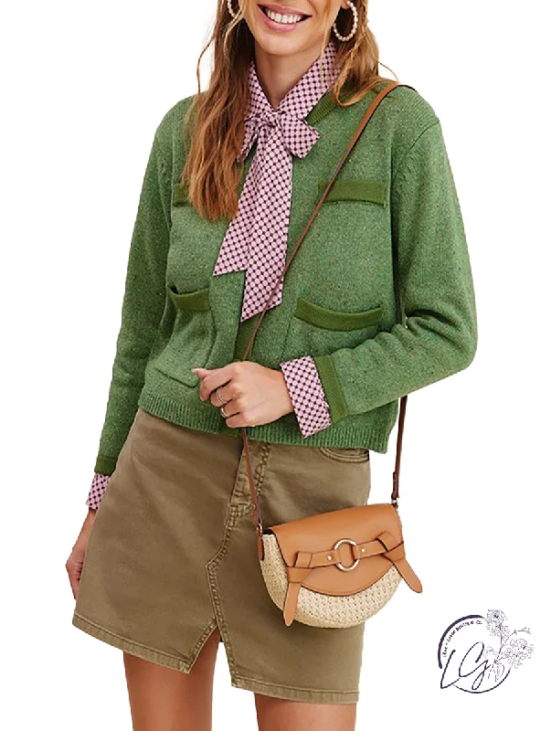 Simple Style Pop of Color Knit Cardigan