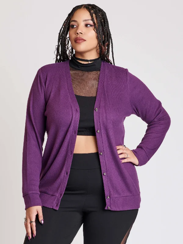 Fashionable And Versatile Purple Skull Button Cardigan