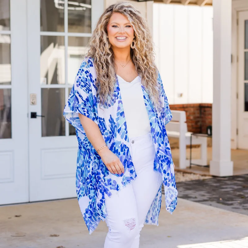 Stylish Ease Surfin' The Big Tides Kimono, Blue