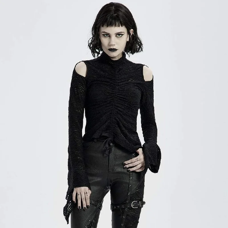 Goddess Style Women's Gothic Punk Cutout Shoulder Flare Sleeved Knitted Tops