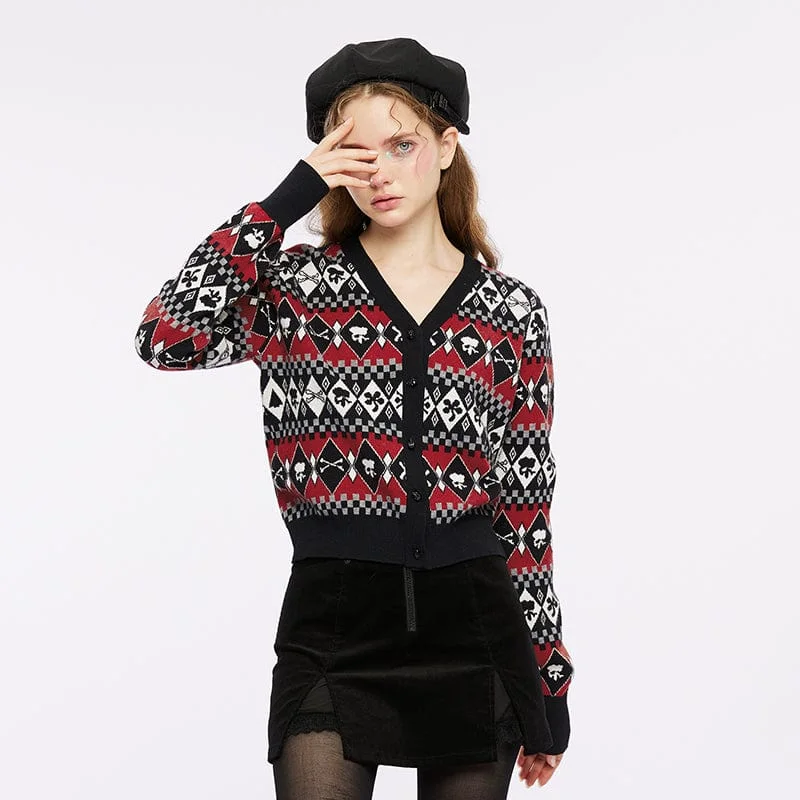 Must-have For Fashion Women's Grunge Skull Diamond Knitted Cardigan