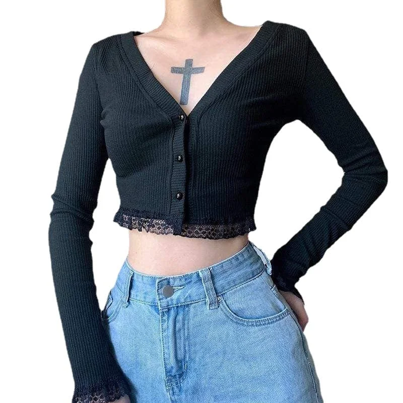 Tropical Style Women's Grunge Slim Fitted Lace Hem Cardigan