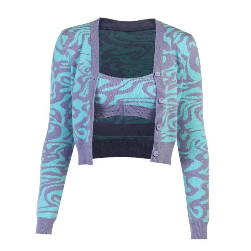 Must-have For Autumn And Winter Women's Grunge Undular Double Color Cardigan with Busiters