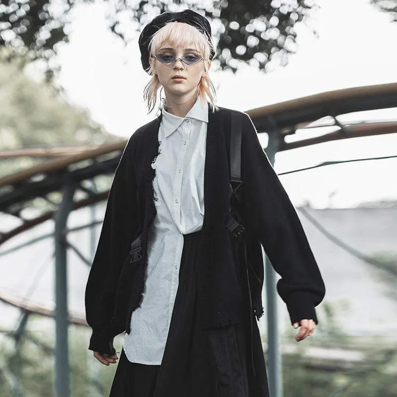 Noble And Elegant Women's Long Sleeved Ripped Casual Cardigans With Belt