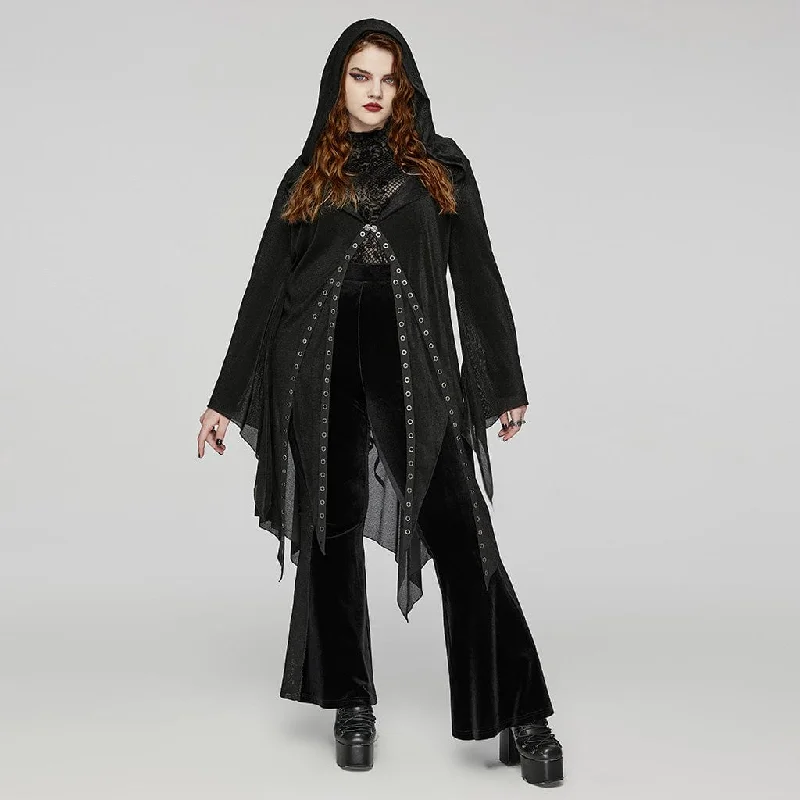 Versatile Items Women's Plus Size Gothic Irregular Eyelet Mesh Cardigan with Hood