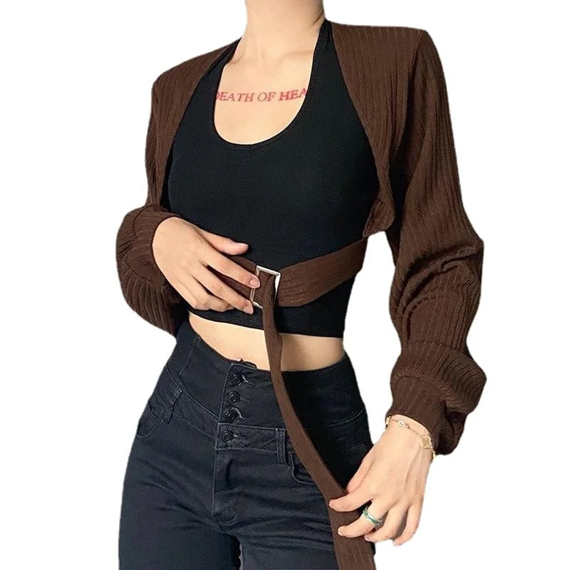 Personalized Series Women's Punk Batwing Sleeved Buckle Short Cardigan