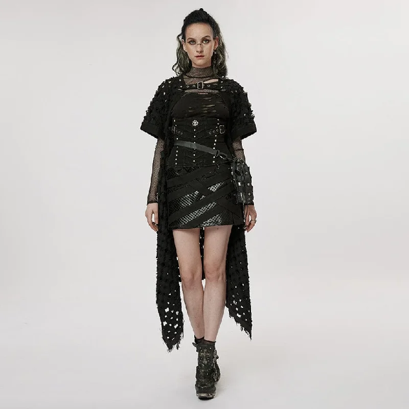 Classic Color Women's Punk Ripped Buckle Cardigan